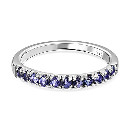 0.46 Ct Tanzanite Half Eternity Sleek Wedding Band Ring in Sterling Silver with Platinum Plating