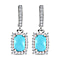 Sleeping Beauty Turquoise ,White Zircon Dangling Earring (With Push Back) in Platinum Overlay Sterling Silver 1.494 Ct.
