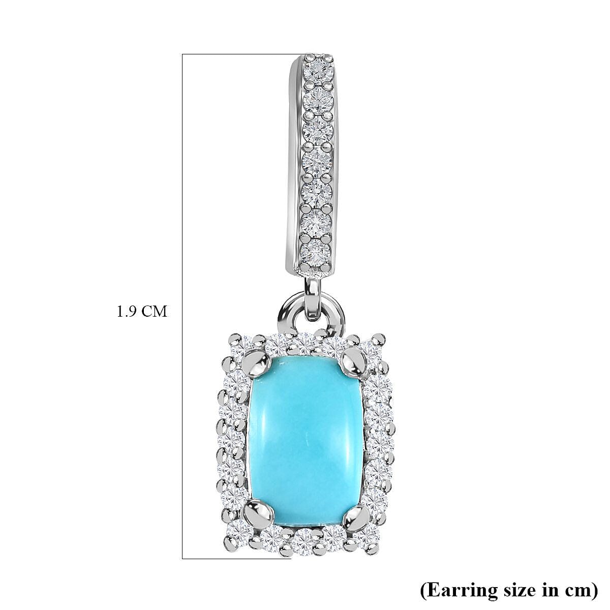 Sleeping Beauty Turquoise ,White Zircon Dangling Earring (With Push Back) in Platinum Overlay Sterling Silver  1.494  Ct.