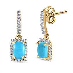 Arizona Sleeping Beauty Turquoise and Natural Cambodian Zircon Dangling Earrings (with Push Post) in 18K Vermeil Yellow Gold Plated Sterling Silver 1.494 Ct.