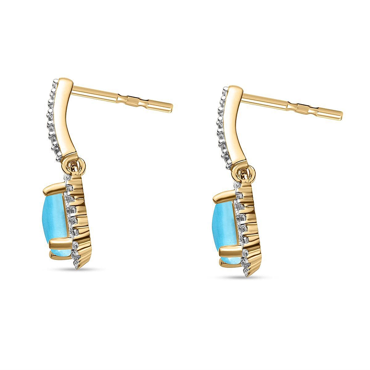 Arizona Sleeping Beauty Turquoise and Natural Zircon Dangle Earrings in 18K Vermeil Yellow Gold Plated Sterling Silver 1.50 Ct.