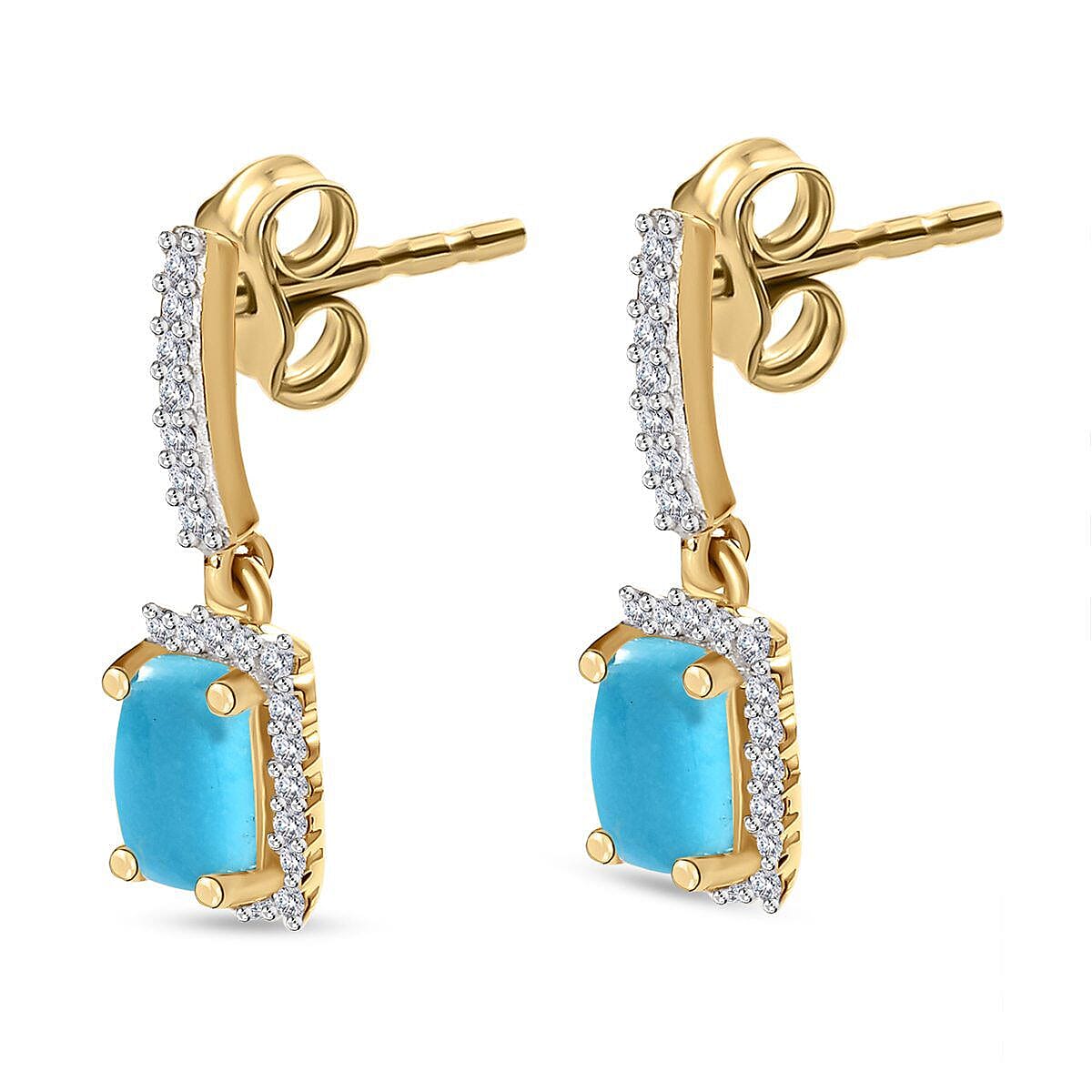 Arizona Sleeping Beauty Turquoise and Natural Zircon Dangle Earrings in 18K Vermeil Yellow Gold Plated Sterling Silver 1.50 Ct.