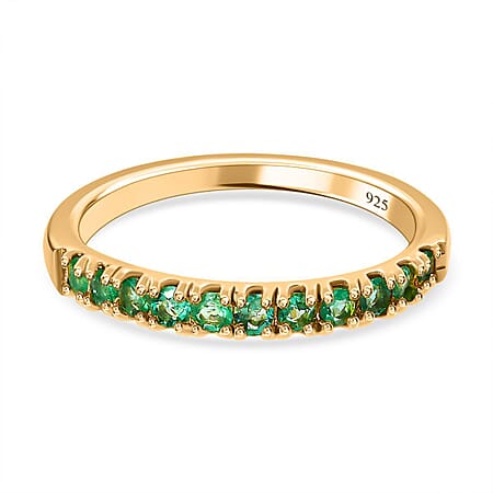 Zambian Emerald Half-Eternity Ring in 18K Vermeil Yellow Gold Plated Sterling Silver