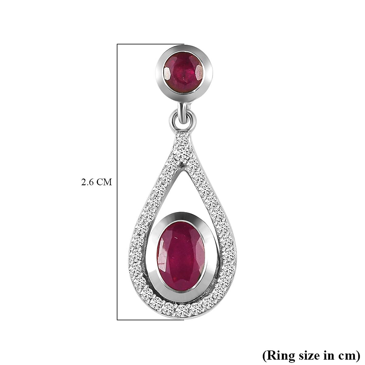 African Ruby (FF) and Natural Cambodian Zircon Dangling Earrings in Platinum Overlay Sterling Silver 3.458 Ct.