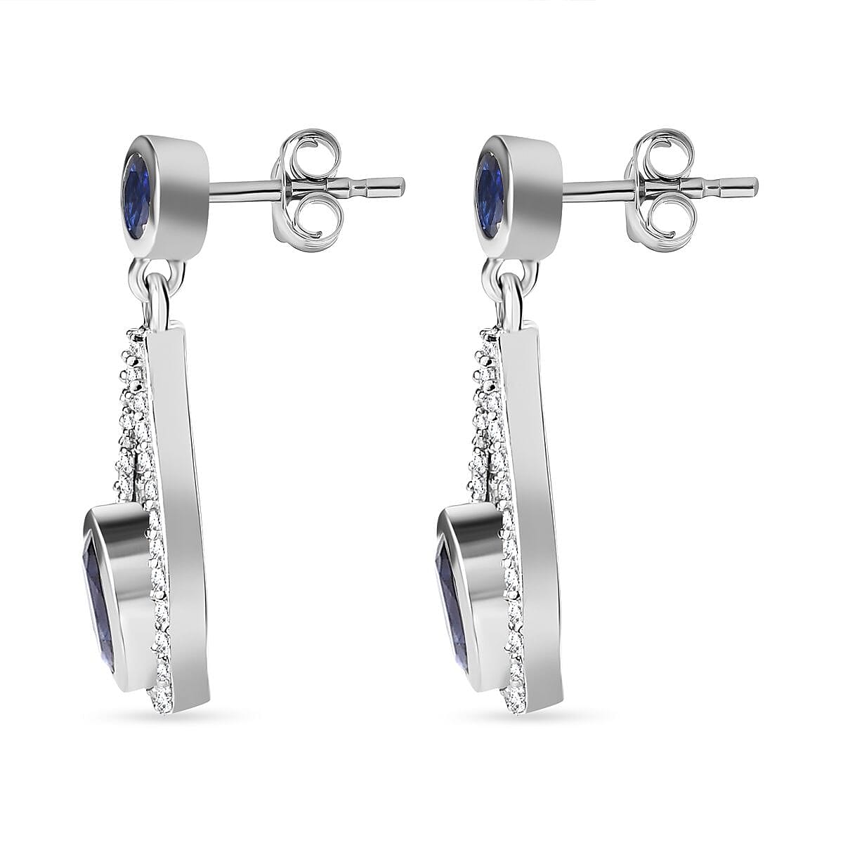 Masoala Sapphire and Natural Zircon Dangle Earrings in Platinum Overlay Sterling Silver 3.80 Ct.
