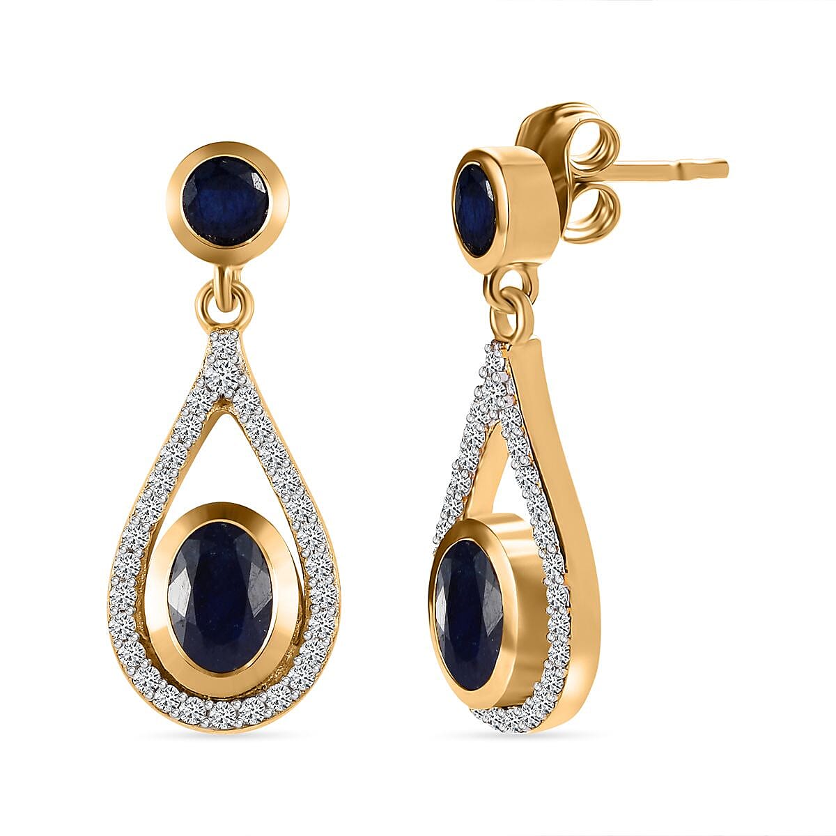 Masoala Sapphire and Natural Zircon Dangle Earrings in 18K Vermeil