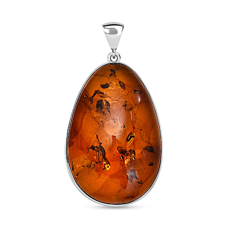 Tucson Special - Extremely Rare Size Amber Pendant in Rhodium Overlay Sterling Silver