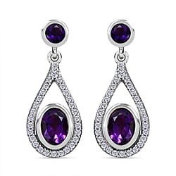 African Ruby (FF) and Natural Cambodian Zircon Dangling Earrings in Platinum Overlay Sterling Silver 3.458 Ct.