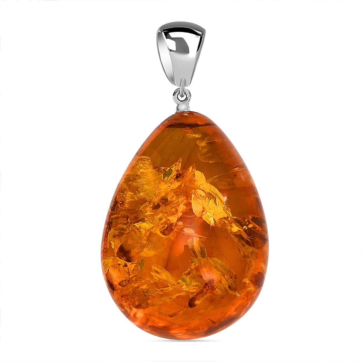 Tucson Special- Amber Pendant in Platinum Overlay Sterling Silver
