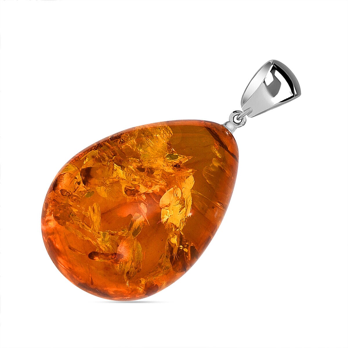 Tucson Special- Amber Pendant in Platinum Overlay Sterling Silver
