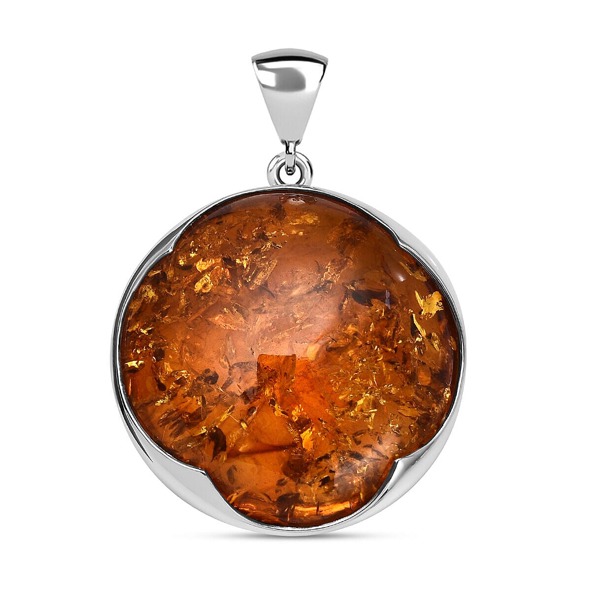 Tucson Special- Amber Pendant in Platinum Overlay Sterling Silver, Silver Wt. 6.00 Gms