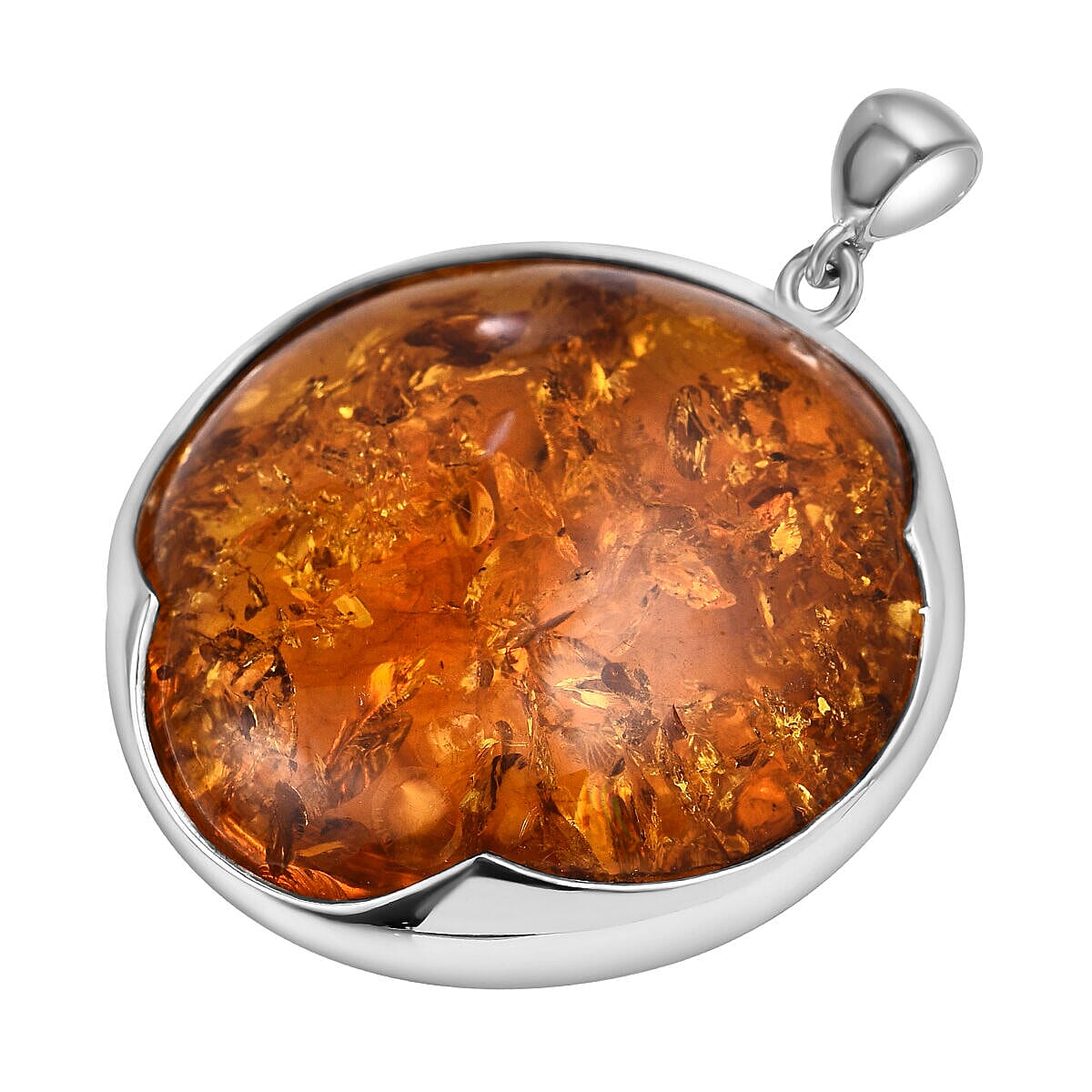 Tucson Special- Amber Pendant in Platinum Overlay Sterling Silver, Silver Wt. 6.00 Gms