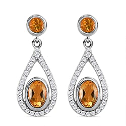 African Ruby (FF) and Natural Cambodian Zircon Dangling Earrings in Platinum Overlay Sterling Silver 3.458 Ct.