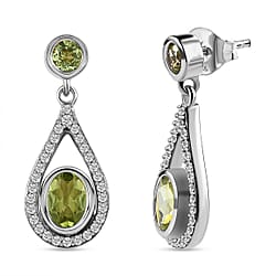 African Ruby (FF) and Natural Cambodian Zircon Dangling Earrings in Platinum Overlay Sterling Silver 3.458 Ct.