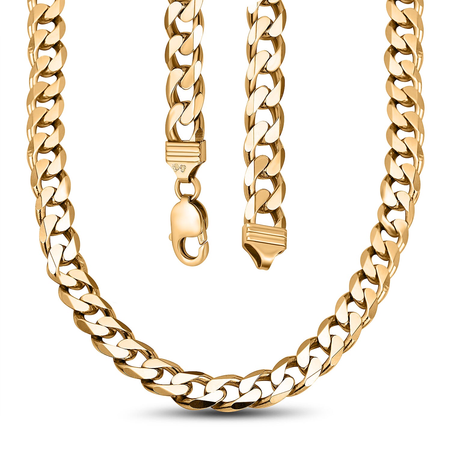 Yellow Gold Overlay Sterling Silver Curb Necklace (Size - 18), Silver Wt. 56.70 Gms. (1.82 Troy Ounce)