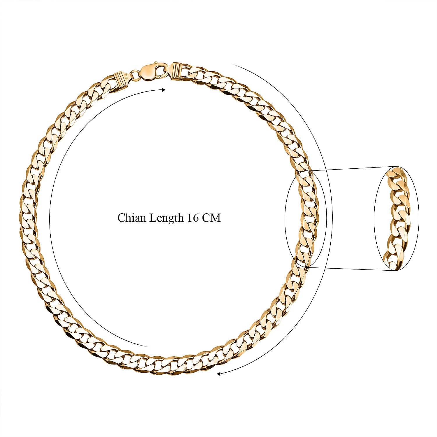 Yellow Gold Overlay Sterling Silver Curb Necklace (Size - 18), Silver Wt. 56.70 Gms. (1.82 Troy Ounce)