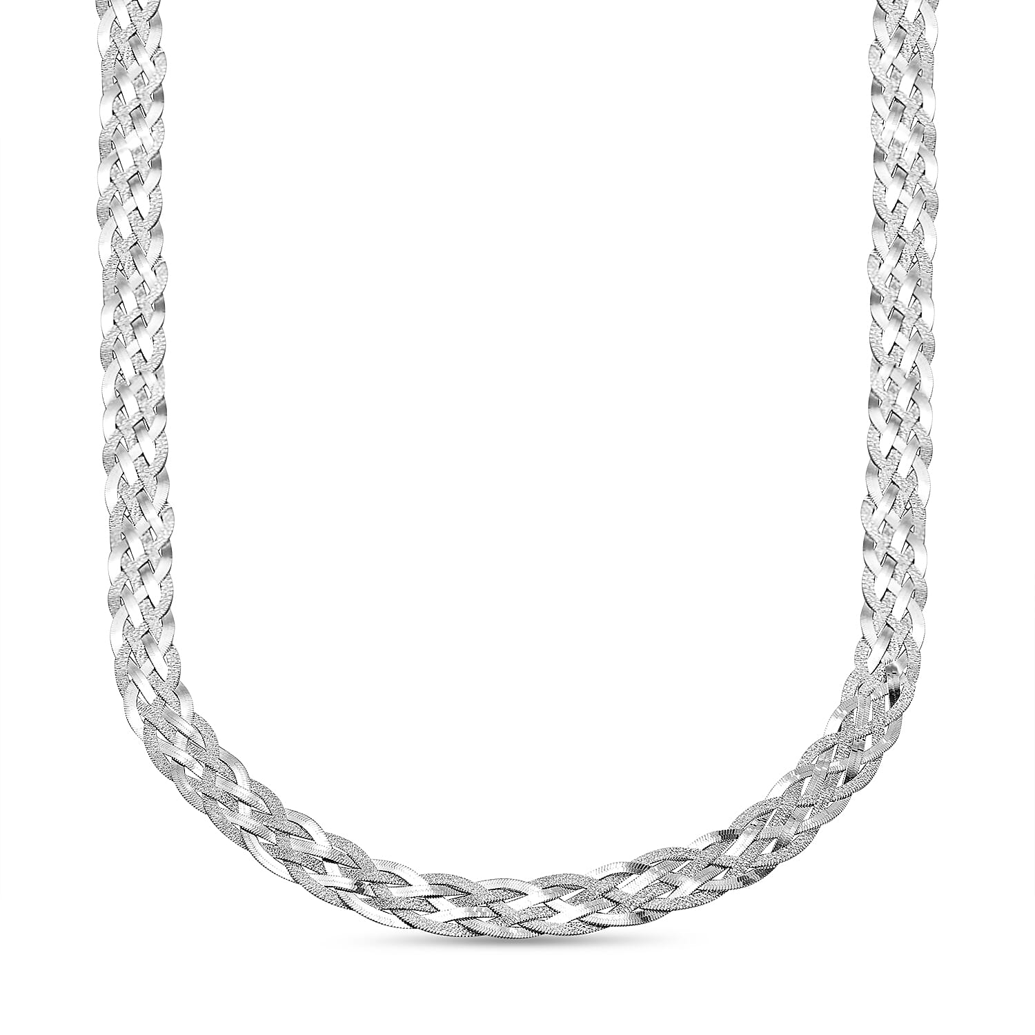 Arezzo Closeout Deal - Sterling Silver Six Strand Plaited Herringbone Necklace (Size - 20), Silver Wt. 19.8 Gms