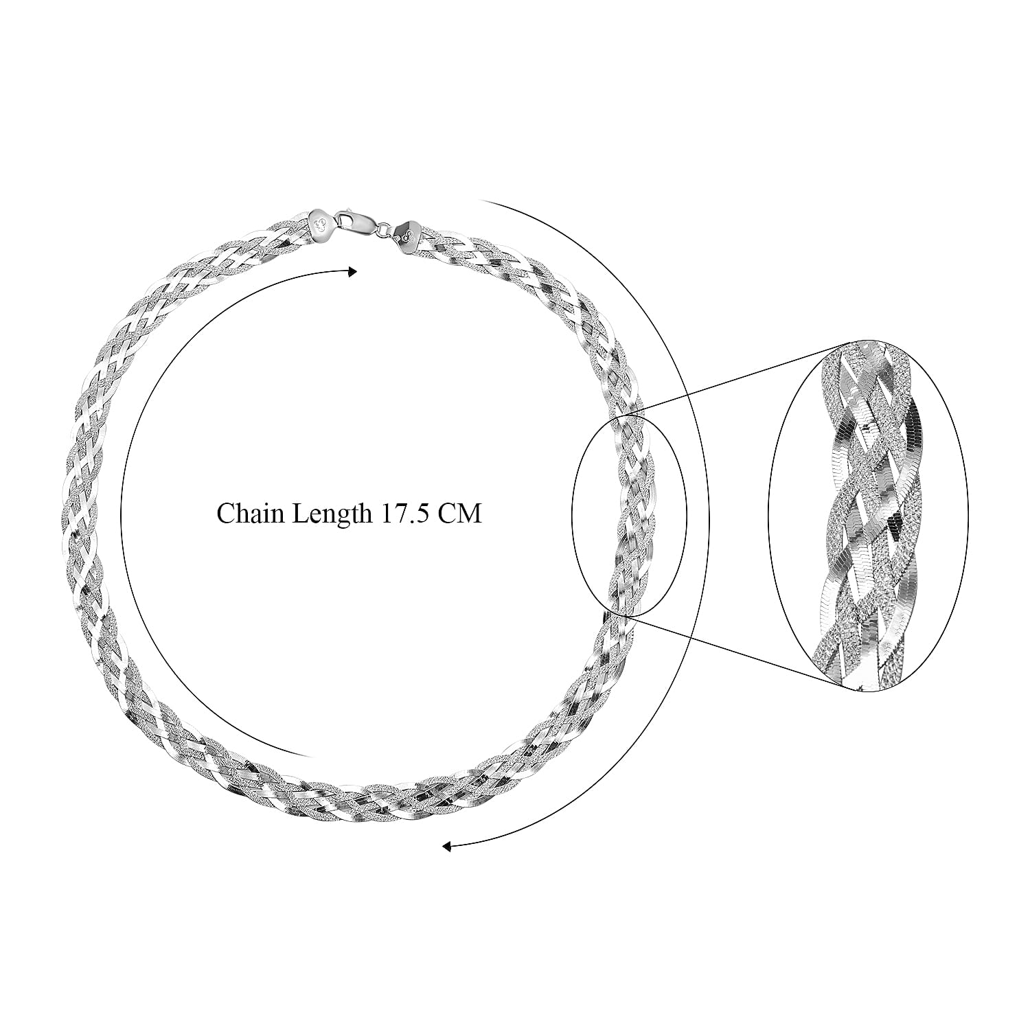 Arezzo Closeout Deal - Sterling Silver Six Strand Plaited Herringbone Necklace (Size - 20), Silver Wt. 19.8 Gms