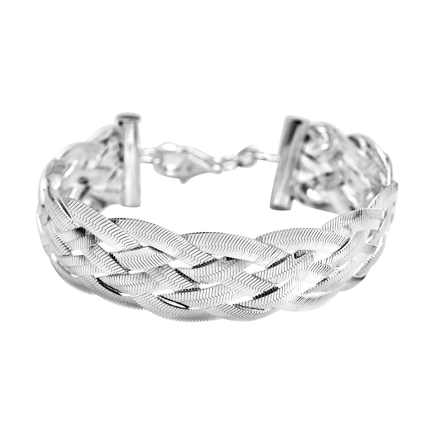 Arezzo Closeout Deal - Sterling Silver Six Strand Plaited Herringbone Bracelet (Size - 7.5) with Lobster Clasp, Silver Wt. 18.10 Gms