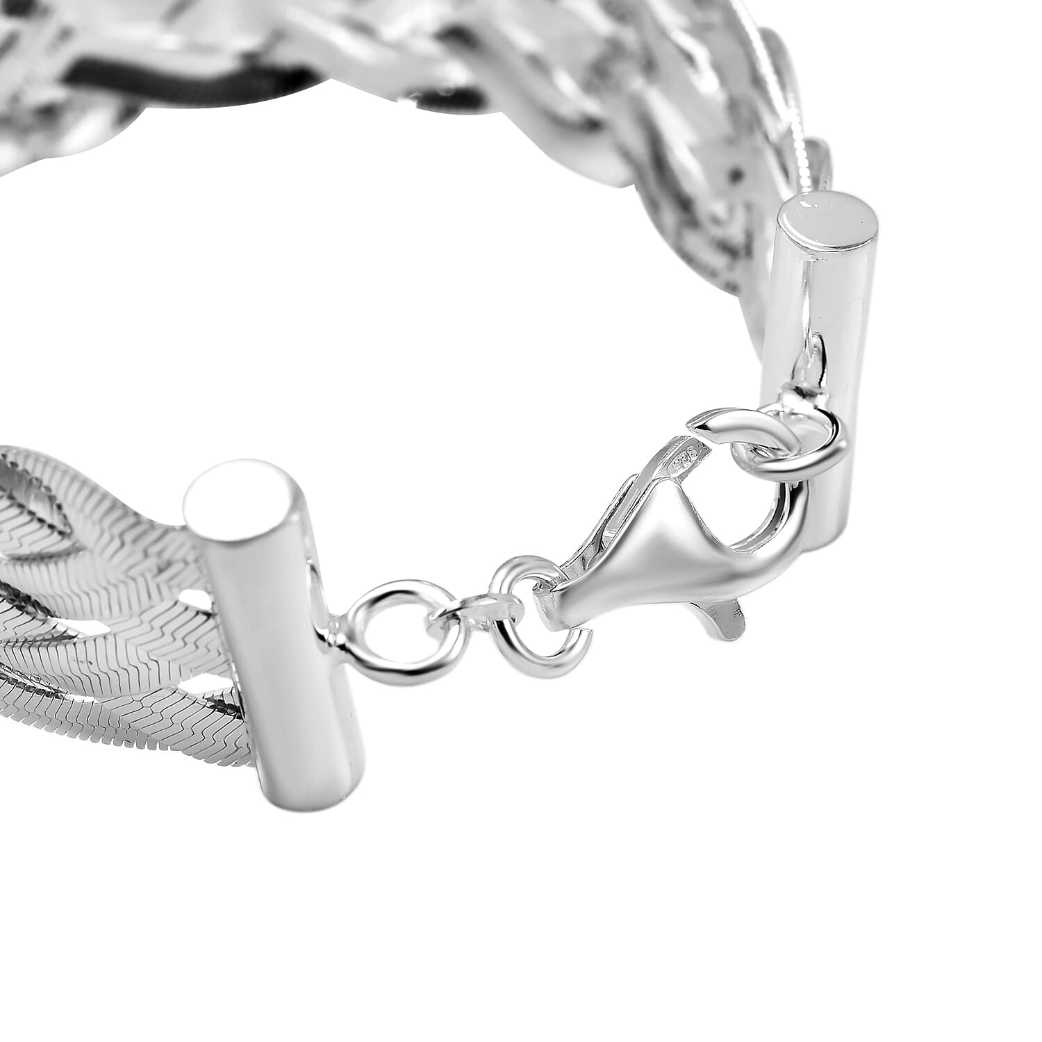 Arezzo Closeout Deal - Sterling Silver Six Strand Plaited Herringbone Bracelet (Size - 7.5) with Lobster Clasp, Silver Wt. 18.10 Gms