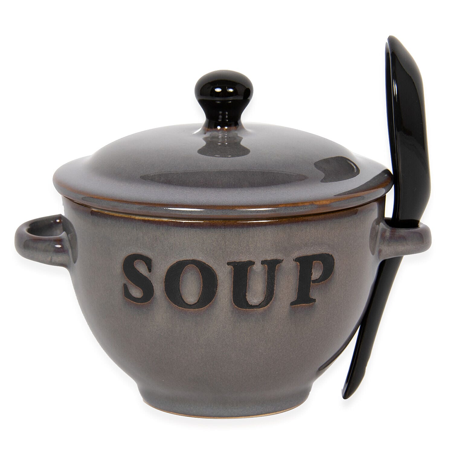 Soup Bowl with Ceramic Spoon (Size 15x15x12 cm) - Grey