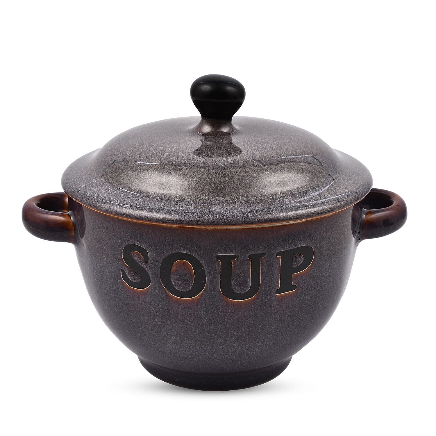 Soup Bowl with Ceramic Spoon (Size 15x15x12 cm) - Grey