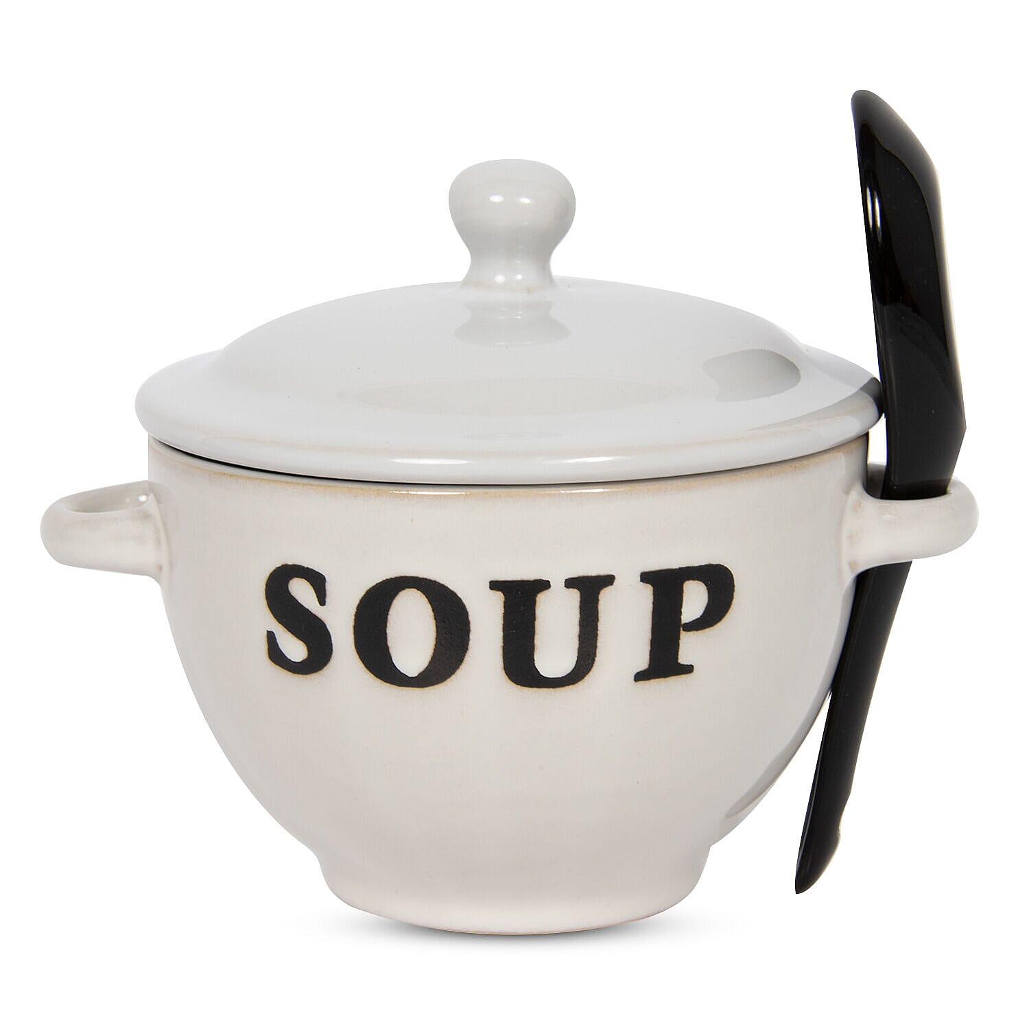 Soup Bowl with Ceramic Spoon (Size 15x15x12 cm) - White