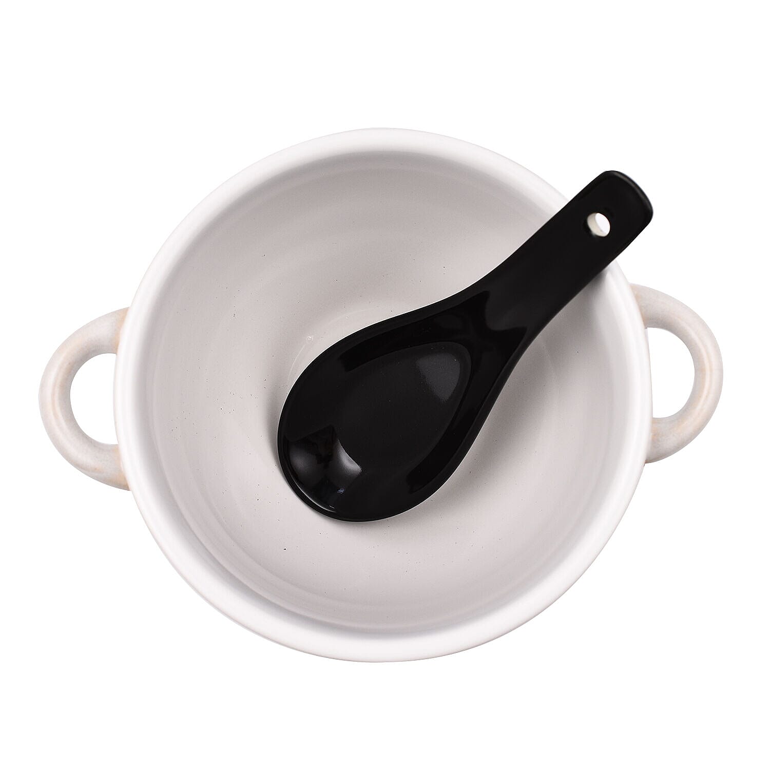 Soup Bowl with Ceramic Spoon (Size 15x15x12 cm) - White