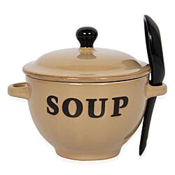 Soup Bowl with Ceramic Spoon (Size 15x15x12 cm) - Grey