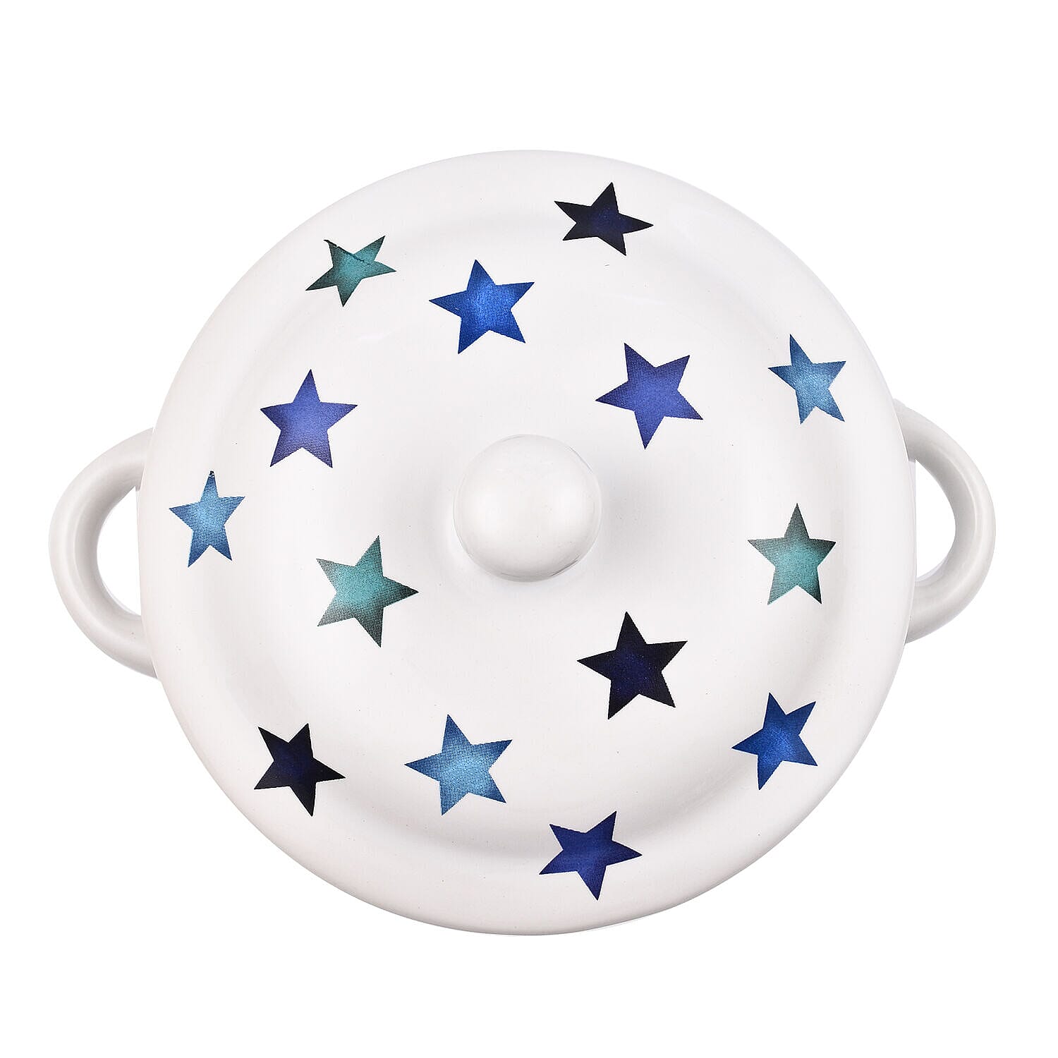 Star Pattern Soup Bowl with Ceramic Spoon (Size 15x15x12 cm) - White & Blue