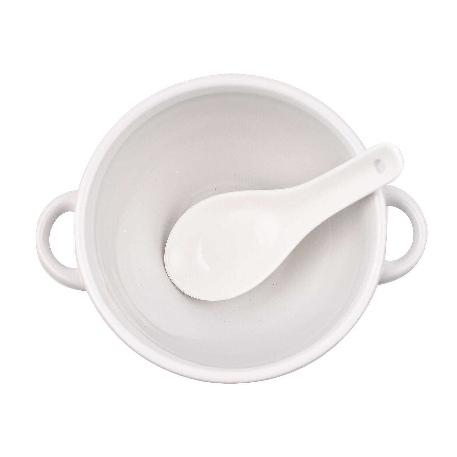 Set of 2 - Dots Pattern Soup Bowl with Ceramic Spoon (Size 15x11 cm) - White & Multi