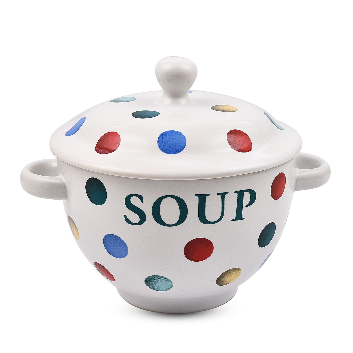Set of 2 - Dots Pattern Soup Bowl with Ceramic Spoon (Size 15x11 cm) - White & Multi