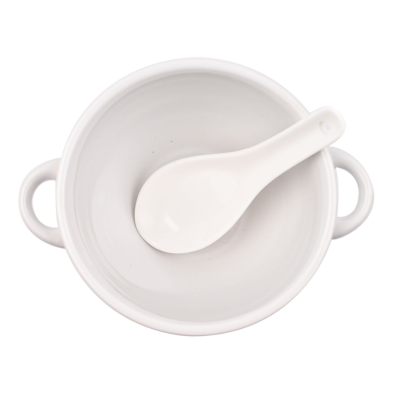 Set of 2 - Heart Pattern Soup Bowl with Ceramic Spoon (Size 15x11 cm) - Red & White