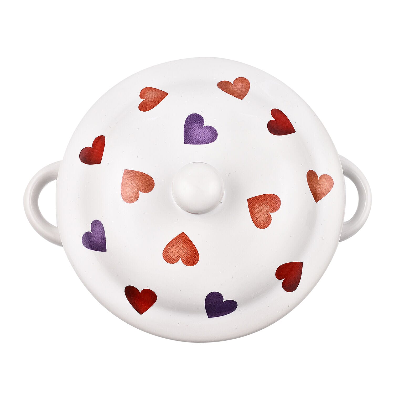 Set of 2 - Heart Pattern Soup Bowl with Ceramic Spoon (Size 15x11 cm) - Red & White