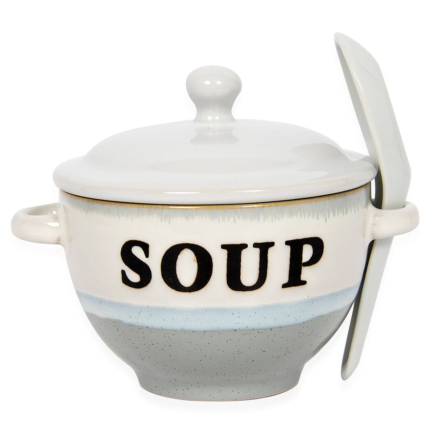 Soup Bowl with Ceramic Spoon (Size 15x15x12 cm) - Grey