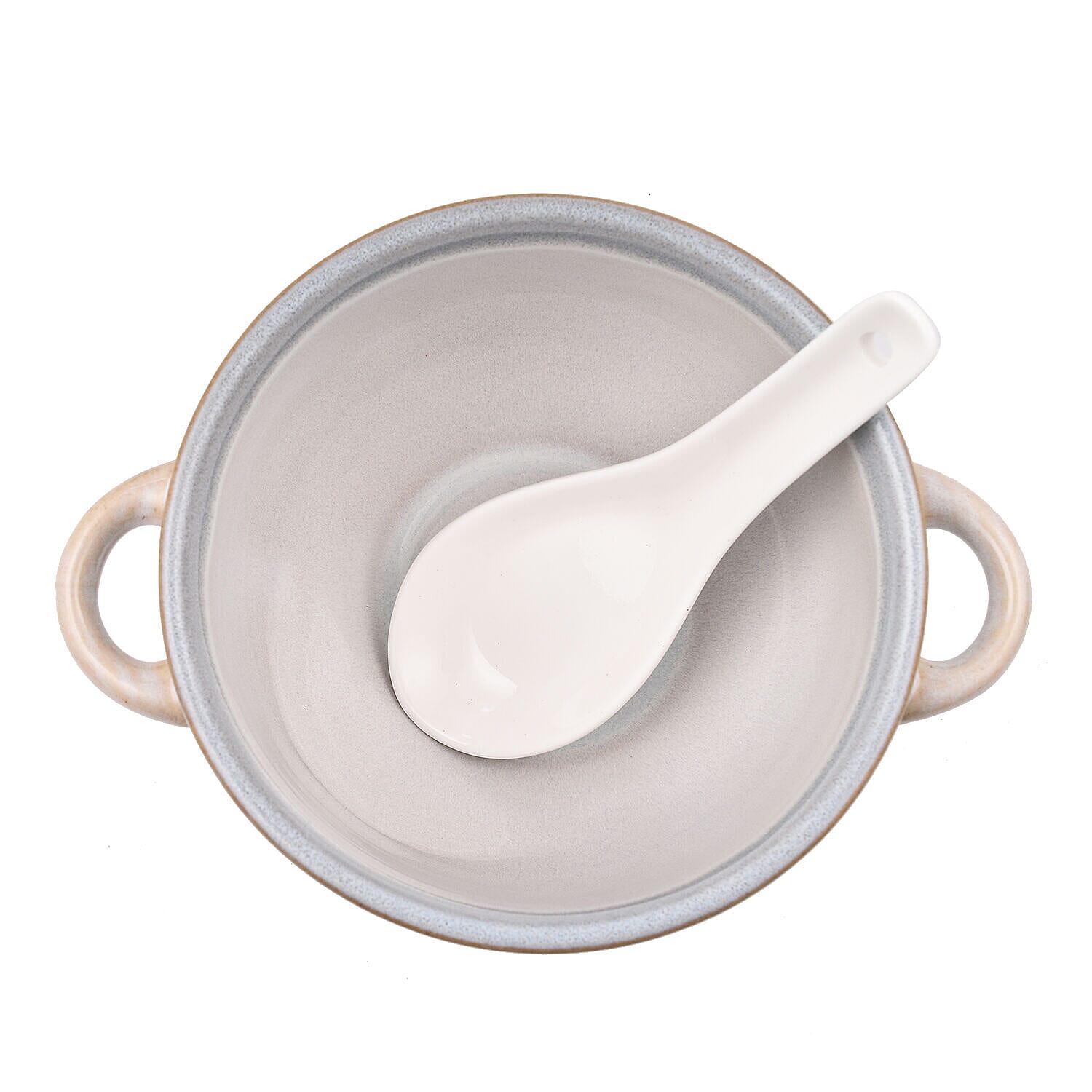 Soup Bowl with Ceramic Spoon (Size 15x15x12 cm) - Grey