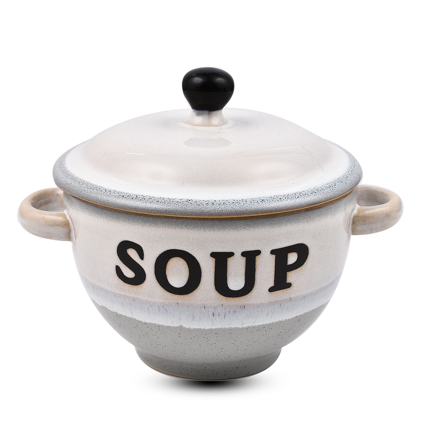 Soup Bowl with Ceramic Spoon (Size 15x15x12 cm) - Grey