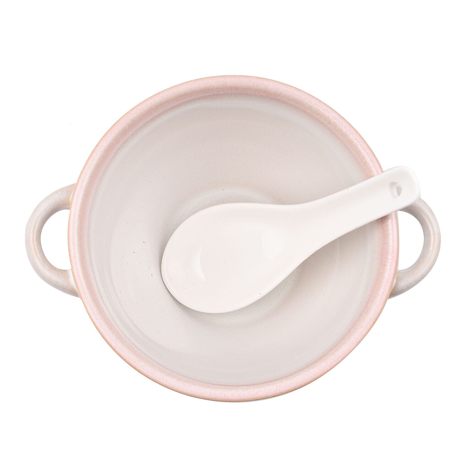 Set of 2 - Soup Bowl with Ceramic Spoon (Size 15x11 cm) - Pink