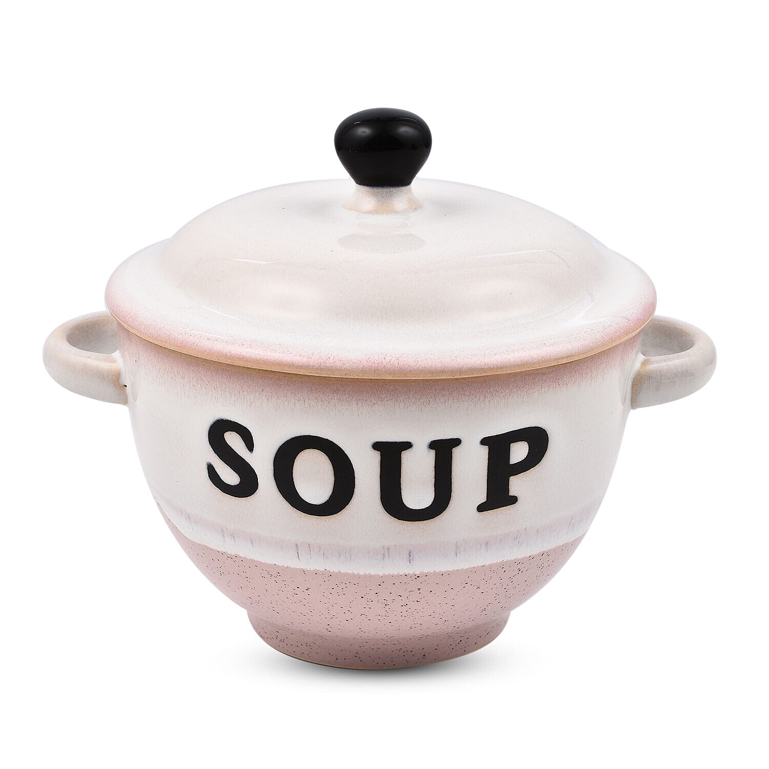 Set of 2 - Soup Bowl with Ceramic Spoon (Size 15x11 cm) - Pink