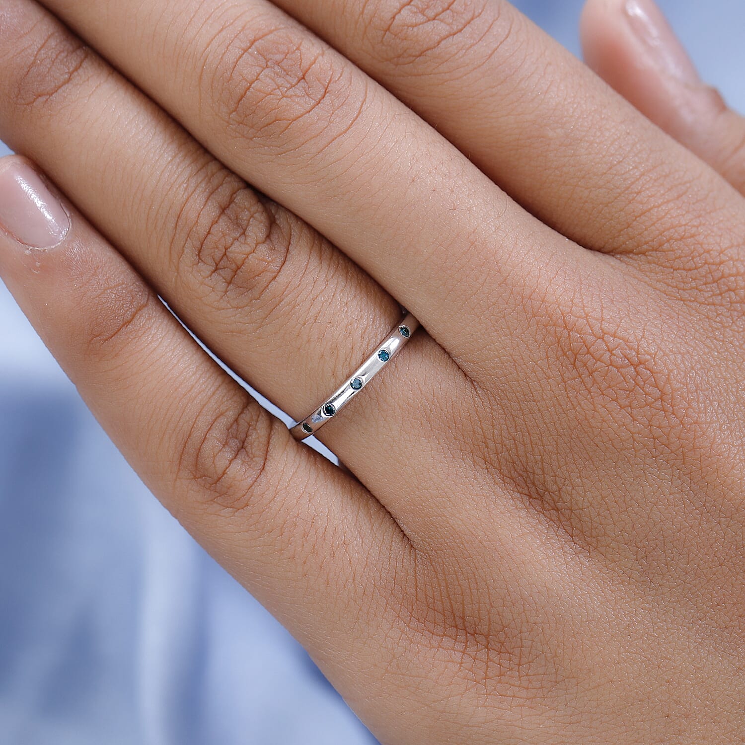 Blue Diamond Ring in Platinum Overlay Sterling Silver 0.050 Ct