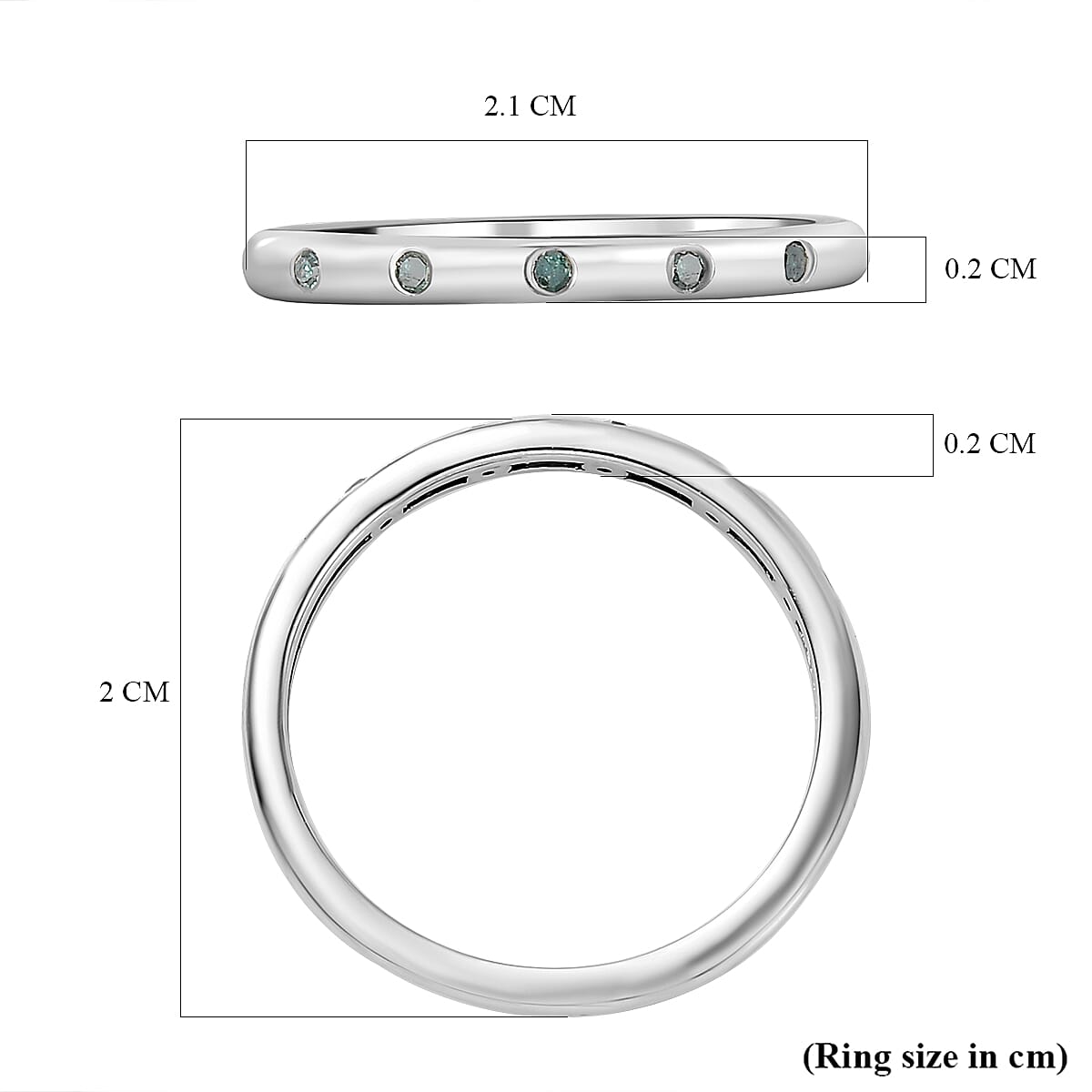 Blue Diamond Ring in Platinum Overlay Sterling Silver 0.050 Ct