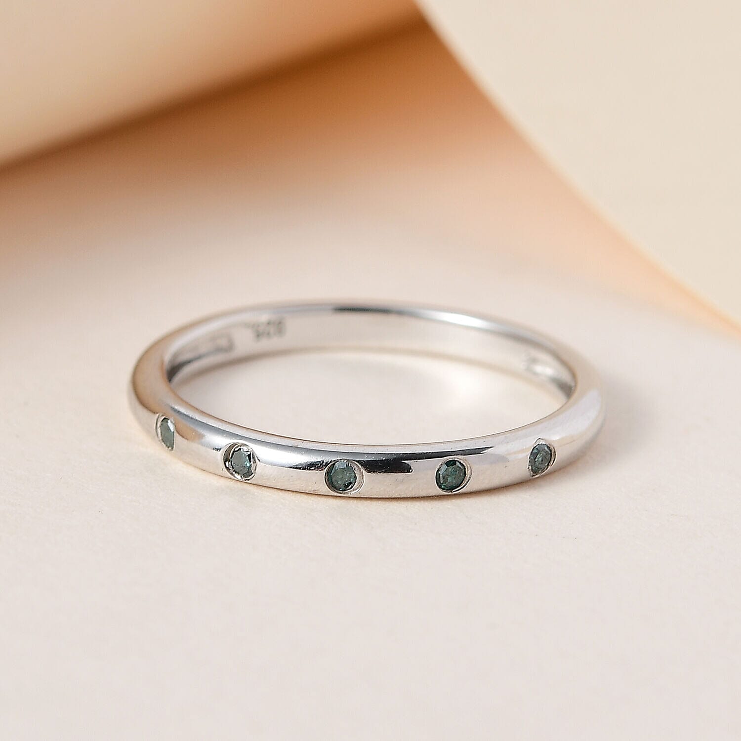 Blue Diamond Ring in Platinum Overlay Sterling Silver 0.050 Ct