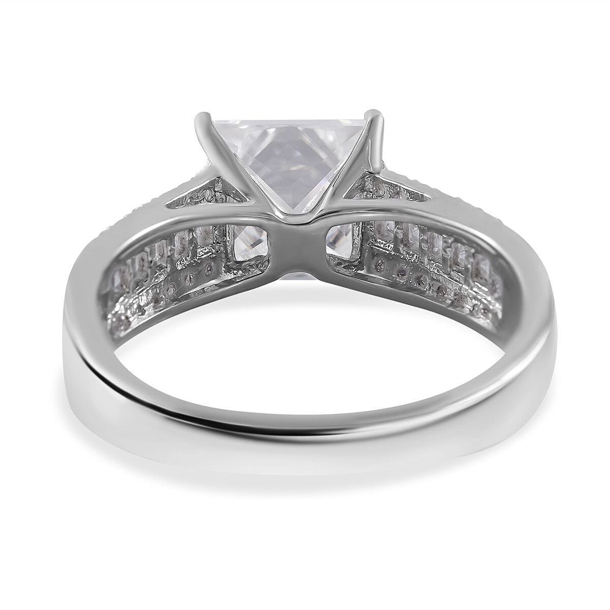 Princess Cut Moissanite Ring in Rhodium Overlay Sterling Silver 3.21 Ct