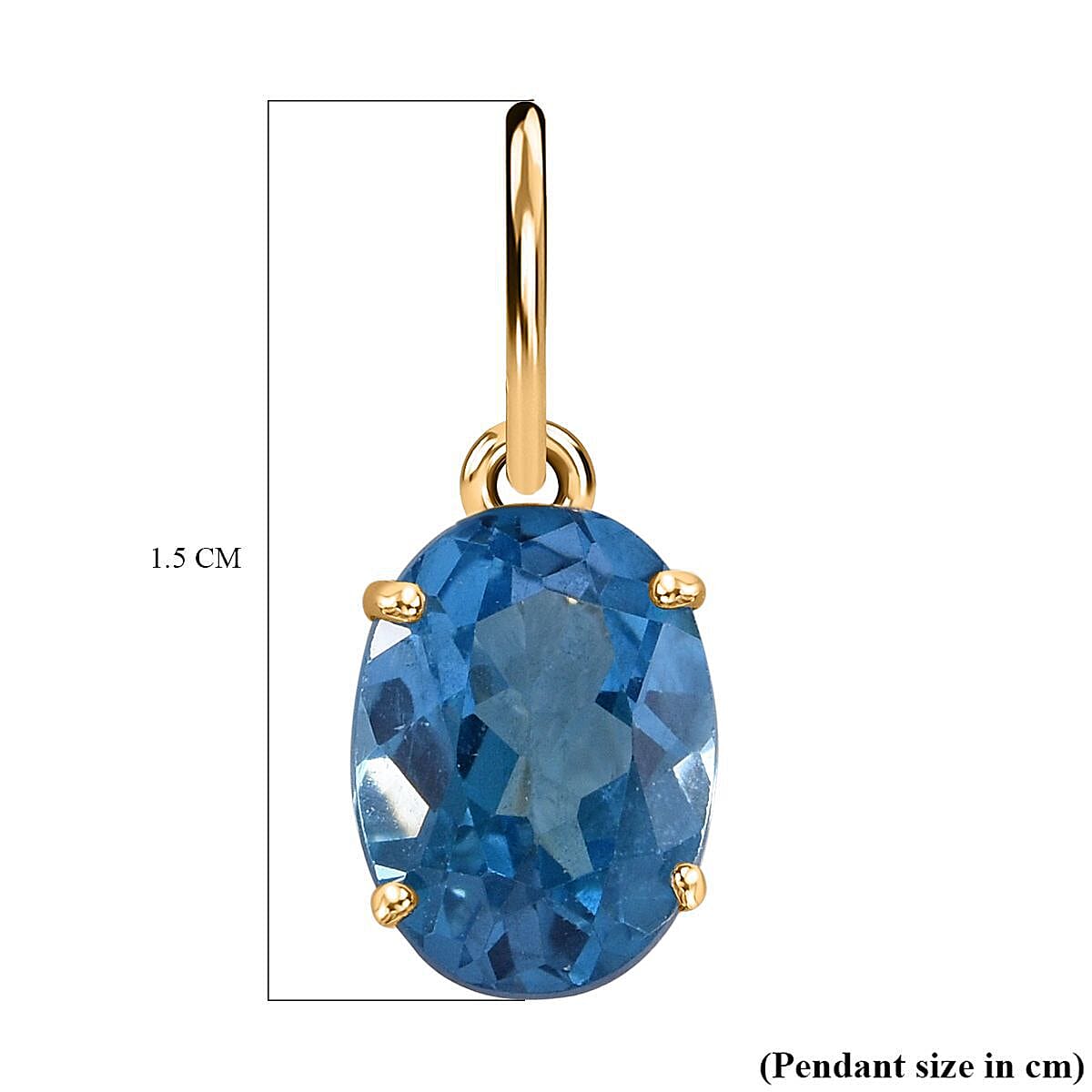 9K Yellow Gold AA Electric Blue Topaz Pendant 1.60 Ct.