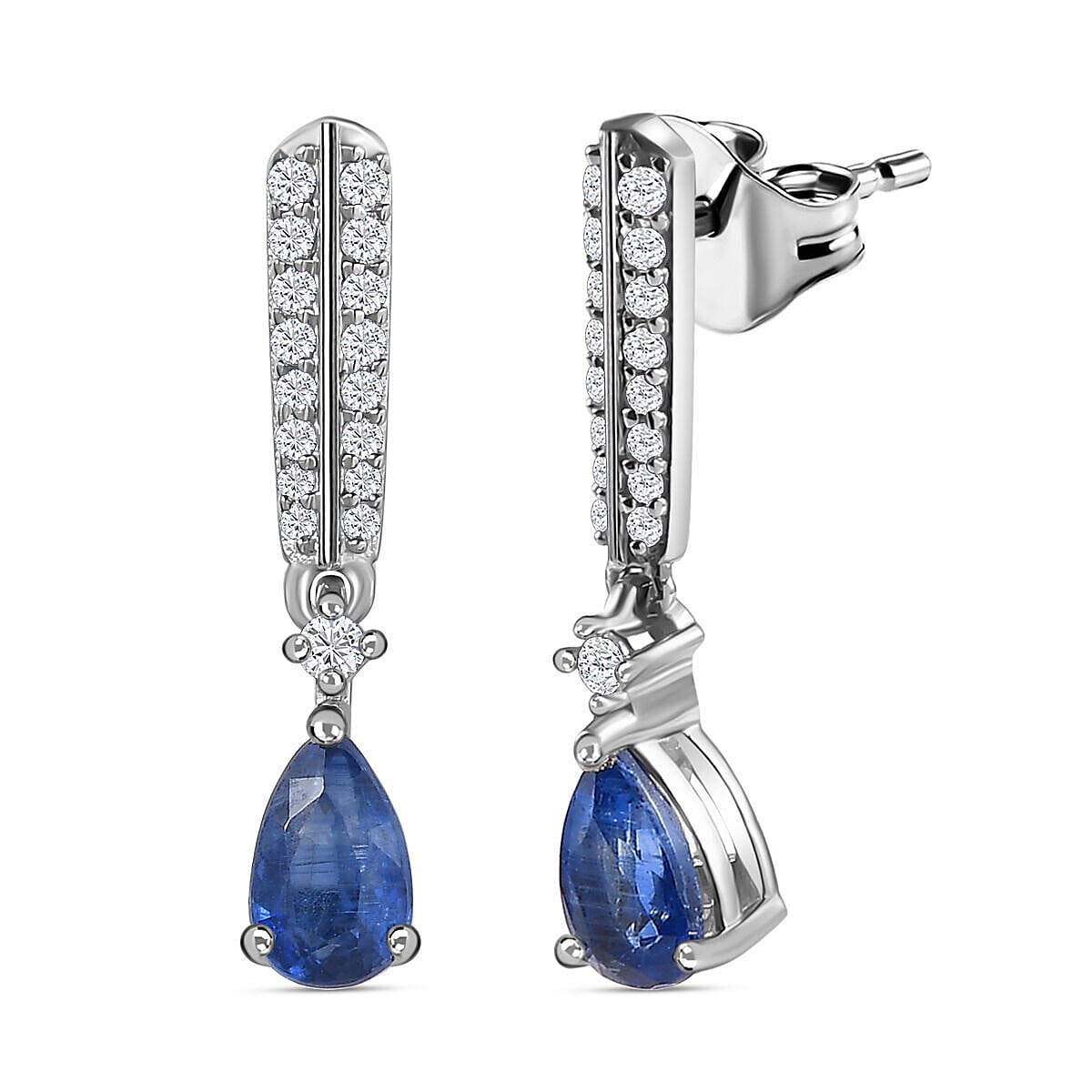 Kashmir Blue Kyanite and Natural Zircon Stud Earrings in Platinum Overlay Sterling Silver 1.28 Ct
