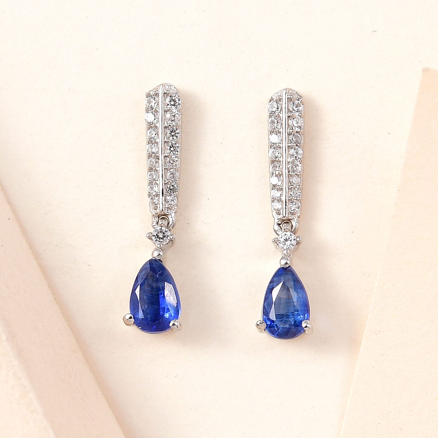 Kashmir Blue Kyanite and Natural Zircon Stud Earrings in Platinum Overlay Sterling Silver 1.28 Ct