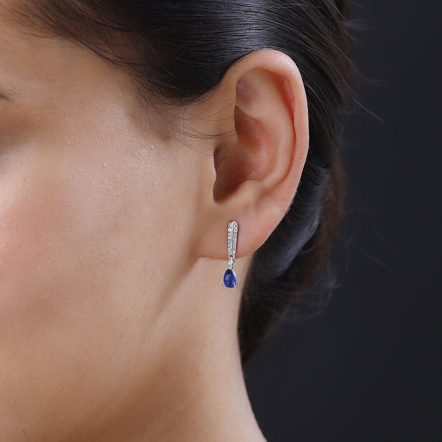 Kashmir Blue Kyanite and Natural Zircon Stud Earrings in Platinum Overlay Sterling Silver 1.28 Ct