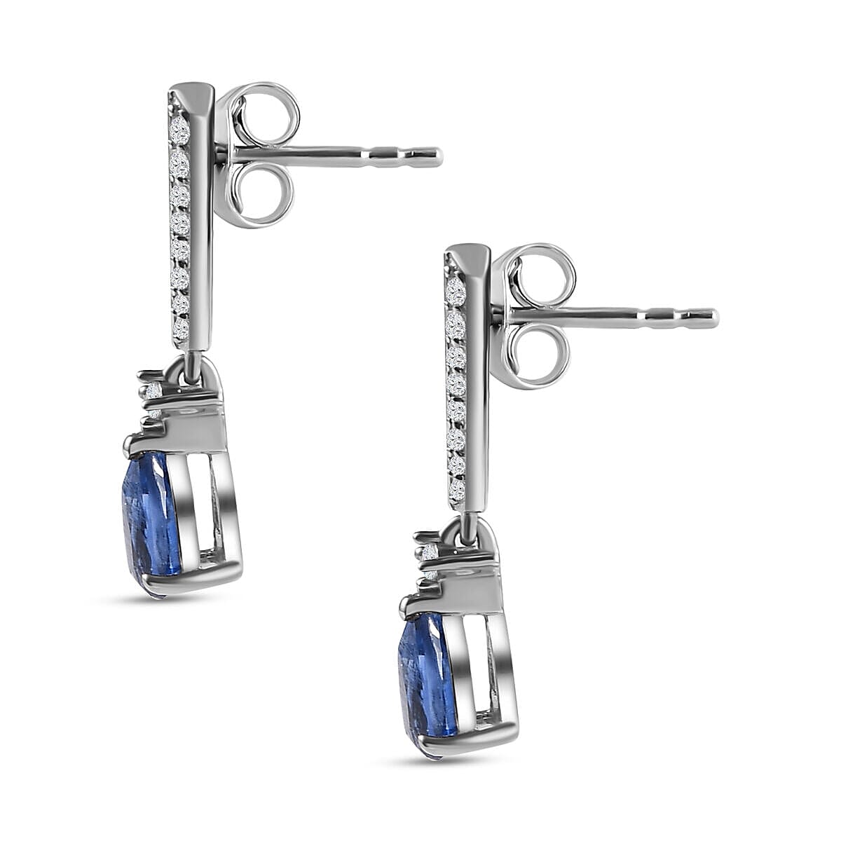 Kashmir Blue Kyanite and Natural Zircon Stud Earrings in Platinum Overlay Sterling Silver 1.28 Ct