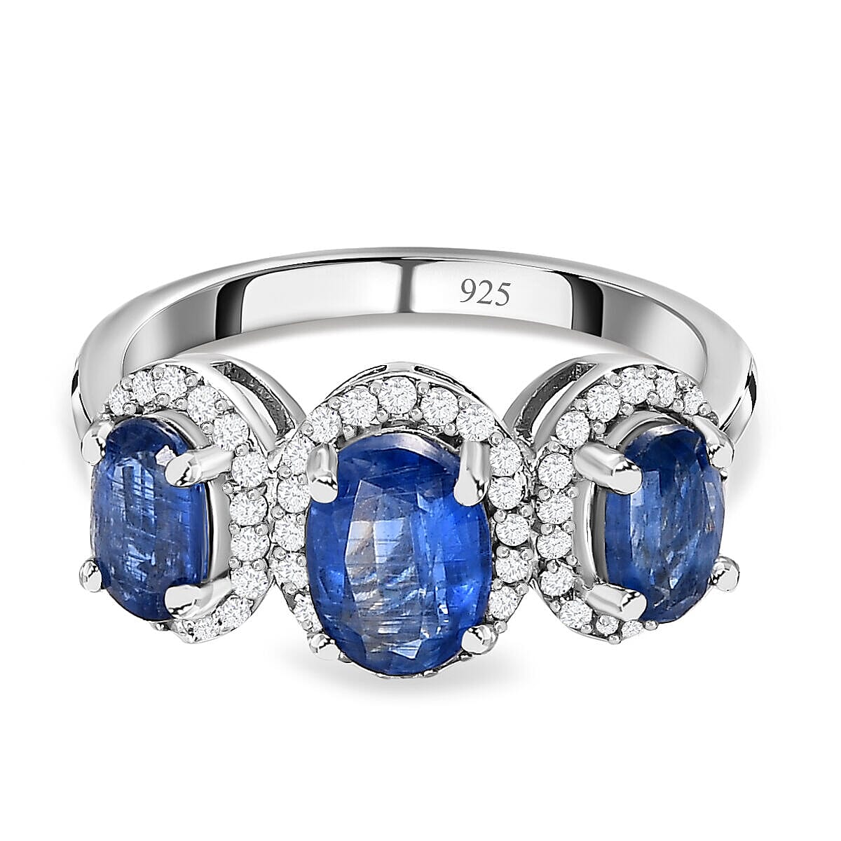 Natural Kashmir Blue Kyanite and Natural Zircon Ring in Platinum Overlay Sterling Silver 2.30 Ct.