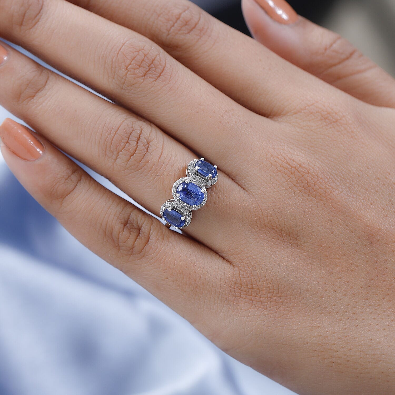 Natural Kashmir Blue Kyanite and Natural Zircon Ring in Platinum Overlay Sterling Silver 2.30 Ct.